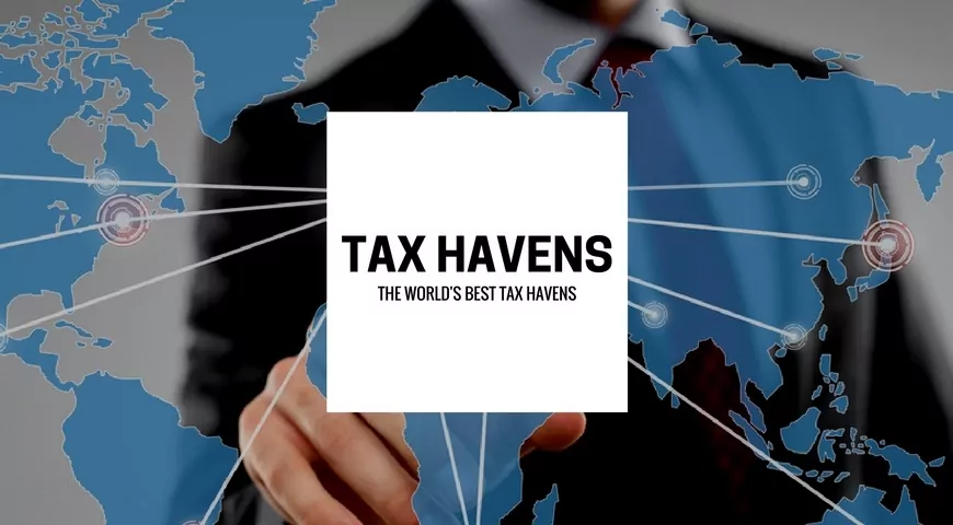 A man showing the top tax havens on a map.