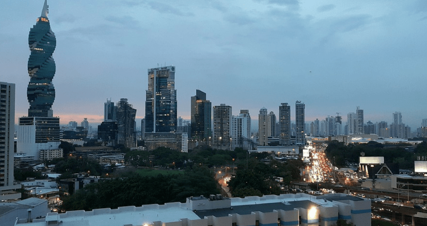 A view of downtown Panama City at sunset