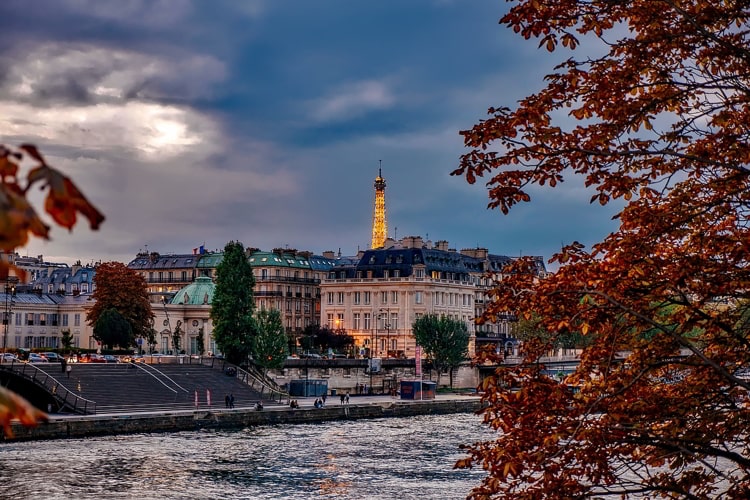 View of the Seine river with the Eiffel tower in the background