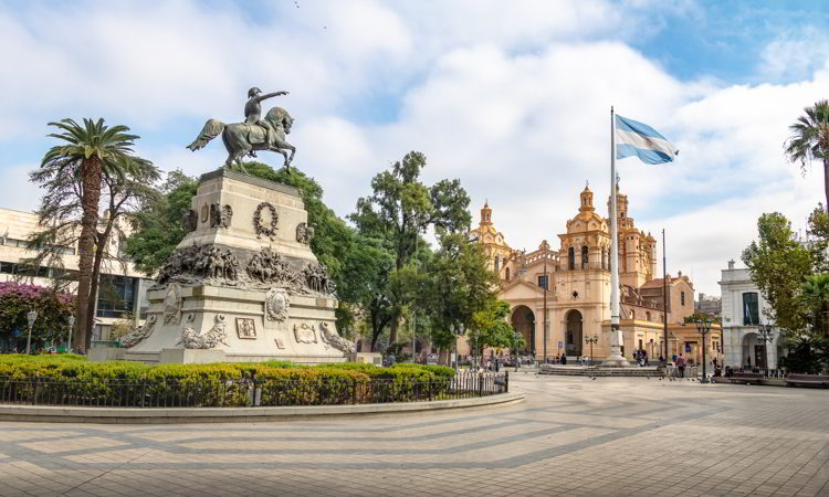 San Martin Square and Cordoba Cathedral in Argentina