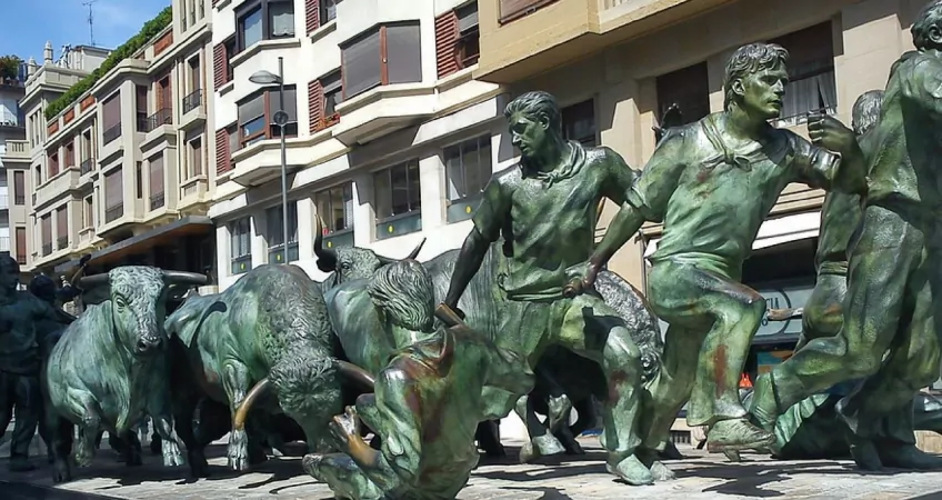 Bull Run Statue in Pamplona, Spain