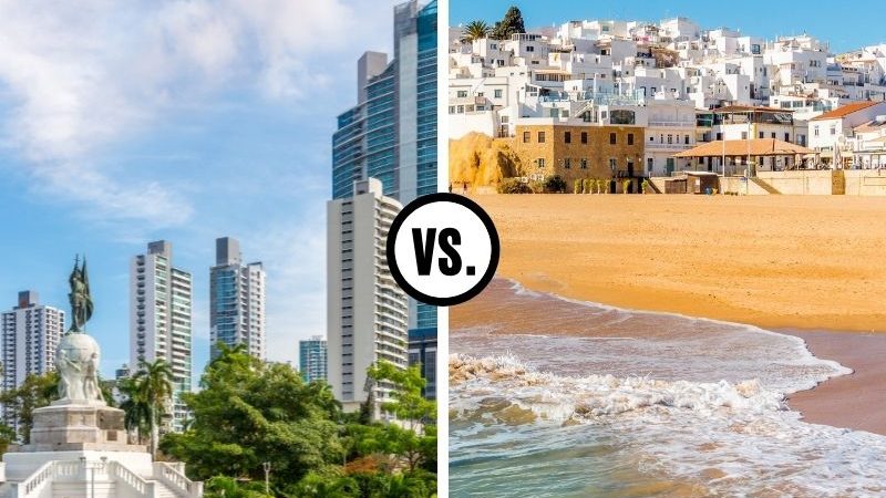 Panama City to the left and the Algarve, Portugal to the right