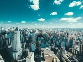 Sao Pablo, brazil aerial view of buildings and blue skies