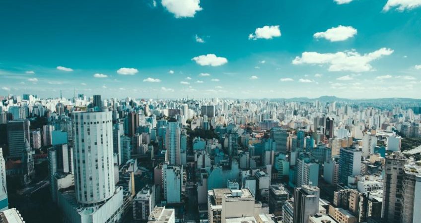 Sao Pablo, brazil aerial view of buildings and blue skies