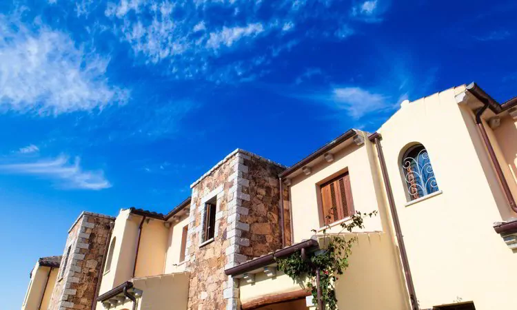 Beautiful houses and a bright blue sky