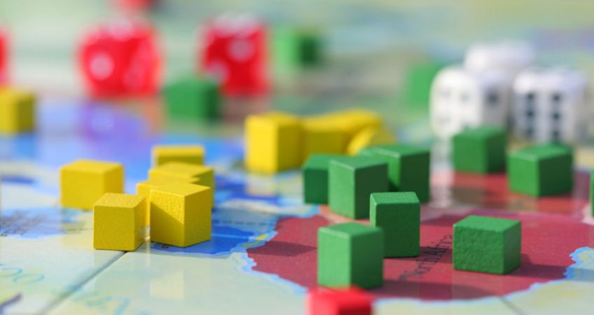 The board game risk. Game in progress.