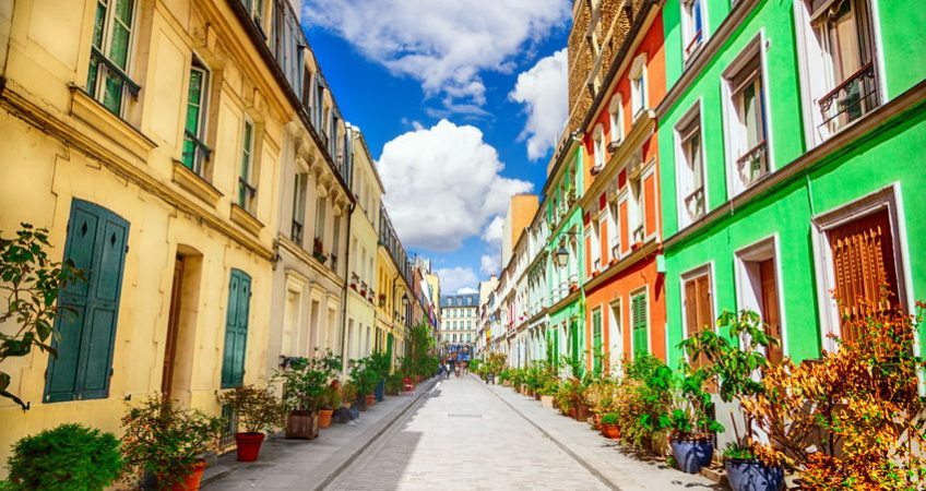 A colorful Paris street in the summer time