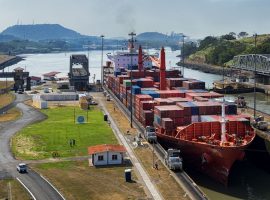 big ship passing through the panama canal