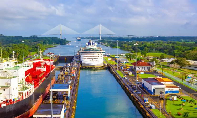 View of Panama Canal from cruise ship