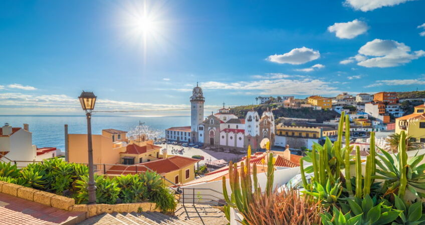 Seaside town overseas sunny day in Spain