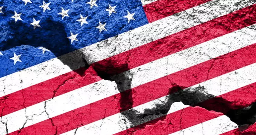 us flag with cracks through it concept art