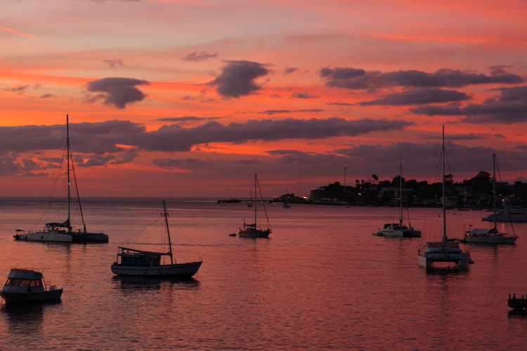 Sunset over ocean on Dominica