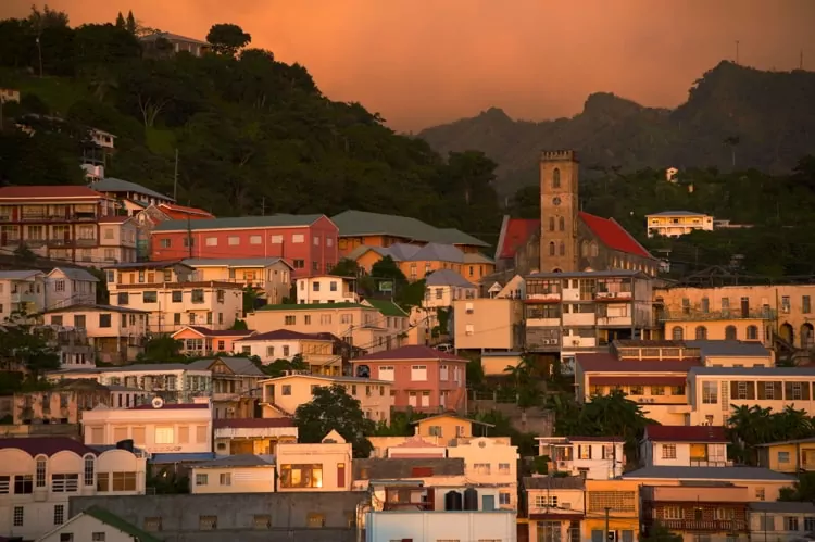 Dusk over the harbour of St Georges, Grenada 