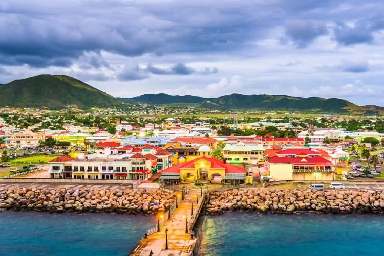 St. Kitts and Nevis town skyline at the port.