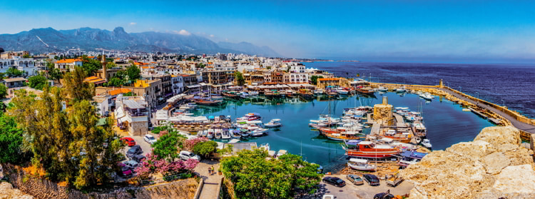Kyrenia marina seen from the overlooking hill in Northern Cyprus