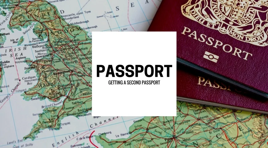 Two passports laying on top of a map.