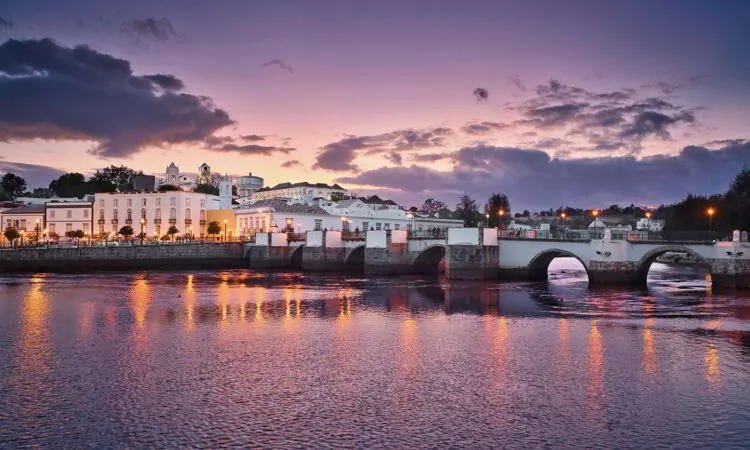 Tavira town in Portugal at the sunset time.