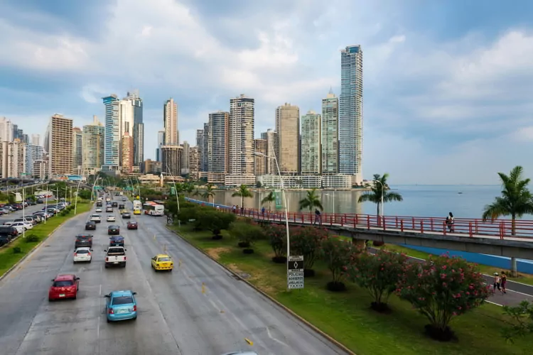View of the financial district and sea in Panama City, Panama.