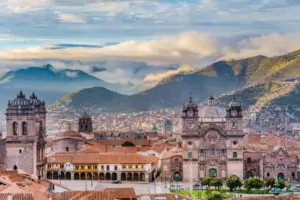 Morning sun rising at Plaza de armas, Cusco, Peru