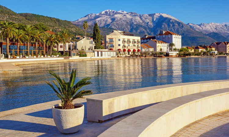 Beautiful Mediterranean landscape on sunny winter day in Tivat, Montenegro