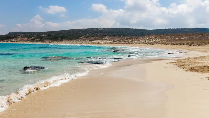 A beautiful empty blue water,white sand beach in Karpasia region, Cyprus