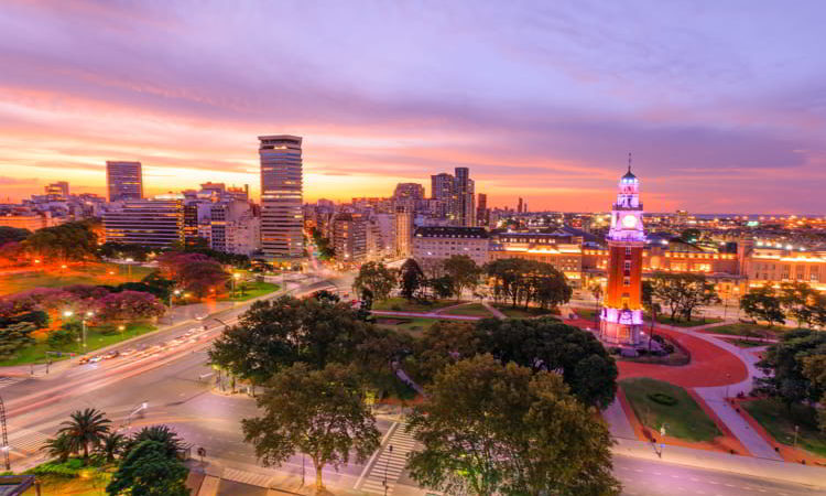 Buildings in Buenos Aires, Argentina during sunset