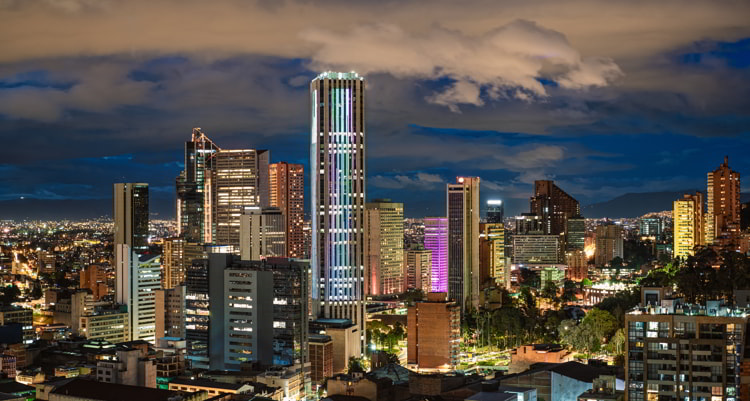 Skyline at night of Bogota, Capital City of Colombia