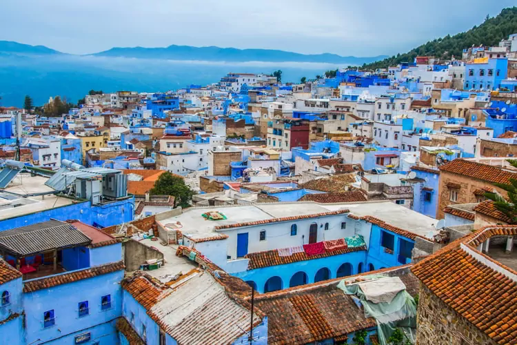 A view of the blue city of Chefchaouen in the Rif Mountains, Morocco