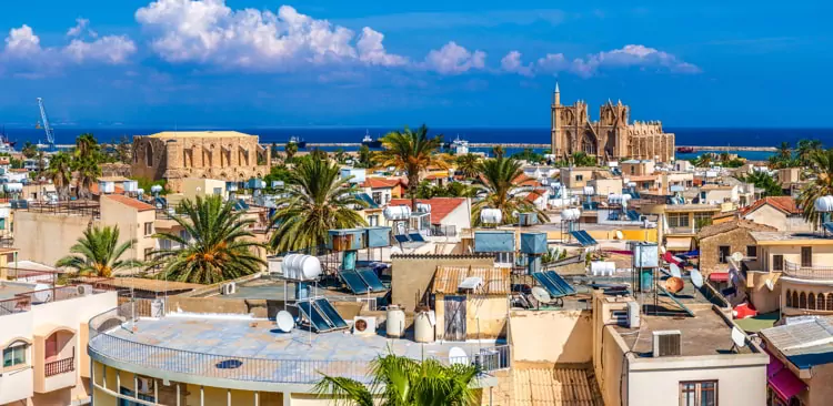 Panoramic view of the old town of Famagusta in the northern part of Cyprus