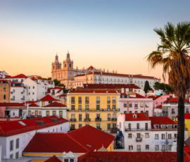 Beautiful panoramic view of old district Alfama, Lisbon, Portugal