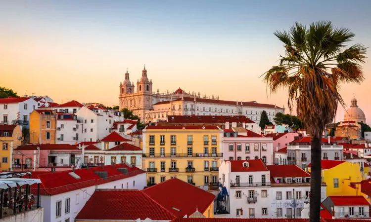 Beautiful panoramic view of old district Alfama, Lisbon, Portugal