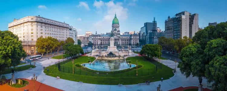 Aerial panorama of the square near Congreso at sunny day in Buenos Aires, Argentina