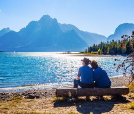 Couple watching the sunset in a beautiful national park