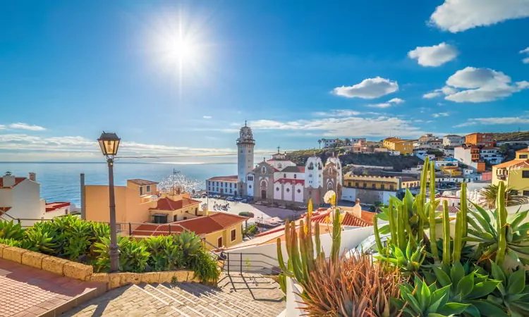 risk buying real estate. Landscape with Candelaria town on Tenerife, Canary Islands, Spain