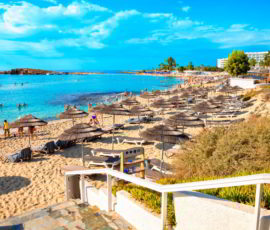 View of turquoise water Nissi beach in Aiya Napa, Cyprus