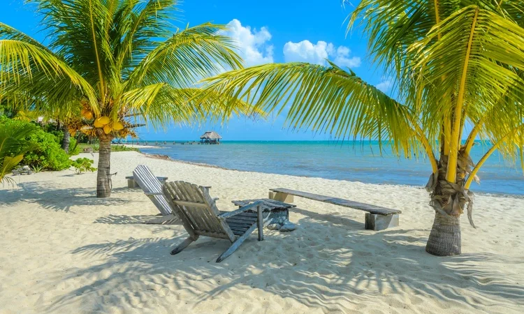Paradise beach in Placencia, tropical coast of Belize, Caribbean Sea, Central America
