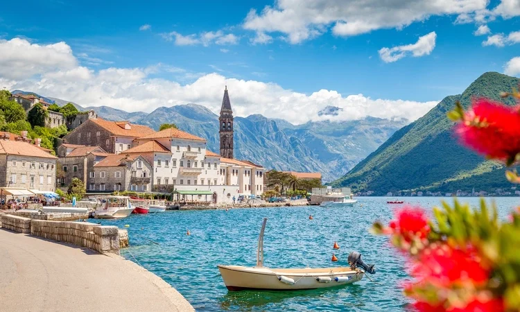 Historic town of Perast at Bay of Kotor in summer, Montenegro