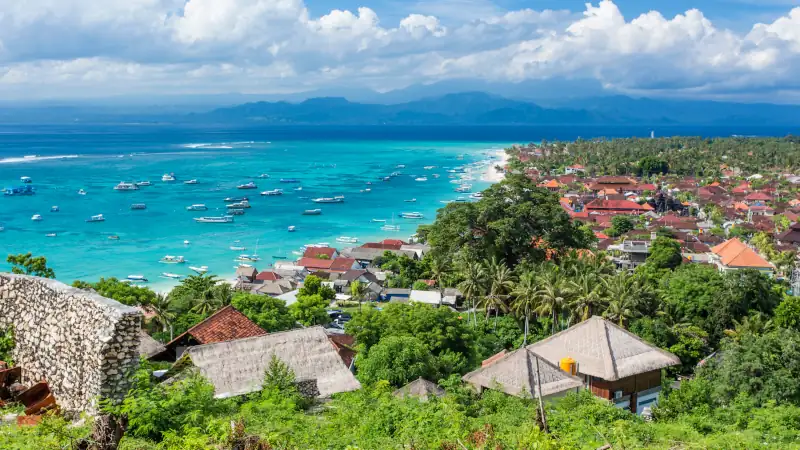 Downloaded Main town of Nusa Lembongan Island, Bali, Indonesia, with boats awaiting to go to mainland Bali