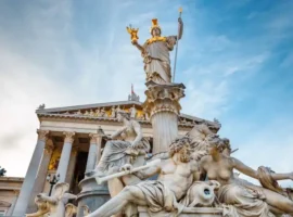 Sculpture in front of the parliament building in Vienna, Austria