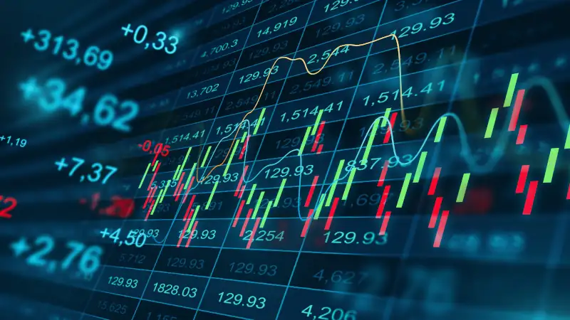 Stock market activity shows price changes and trading movements in real time